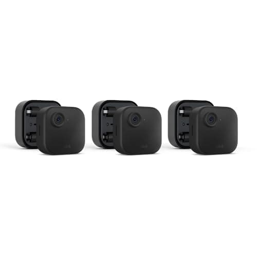 Blink Outdoor 4 (newest model) + Battery Extension Pack — Four-year battery wireless smart security camera, two-way audio, HD live view, enhanced motion detection — 3 camera system