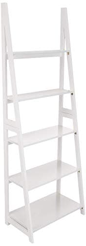 Amazon Basics 5-Tier Ladder Bookshelf Storage Organizer for Small Space, Easy to Assemble, Solid Rubberwood Frame, White Finish, 14D x 24.8W x 70.1H in