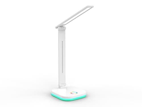 NTL-625QI - LED Desk Lamp with Wireless Phone Charger, RGB Night Light, Adjustable Color Temperature, and USB Phone Charging Port for Home and Office - White