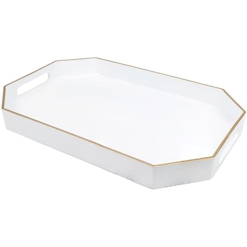 Omuriko White Decorative Tray with Handles, Octagon Versatile Serving Tray for Coffee Table, Ottoman, Ideal for Serving, Displaying, Organizing
