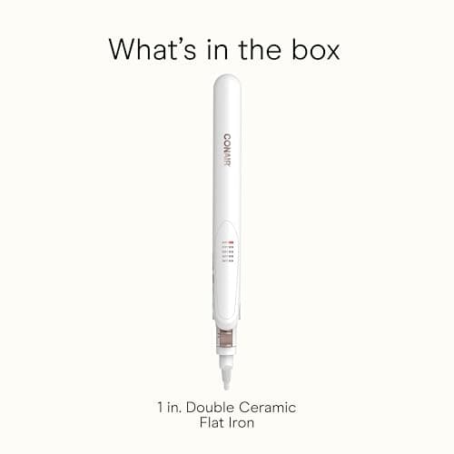 Conair Double Ceramic Flat Iron, 1-Inch Flat Iron Hair Straightener, Five Heat Settings, Extra Long Floating Plates, White 8