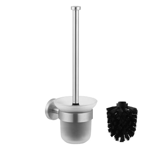 Dailyart Toilet Bowl Brush Holder Set: Deep Cleaning Toilet Brush - Bathroom Accessories Stainless Steel & Glass Toilet Cleaner Brush - No Drilling Wall Mounting Toilet Cleaner Brush with 2 Brushes