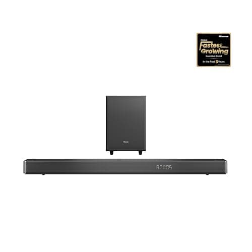 Hisense AX3125H 3.1.2Ch Sound Bar with Wireless Subwoofer, 440W, Dolby Atmos, Bluetooth 5.3, EzPlay, 4K HDMI Pass Through, Roku TV Ready, DTS:X, HDMI/AUX/ARC/Optical/USB, 7 EQ Modes
