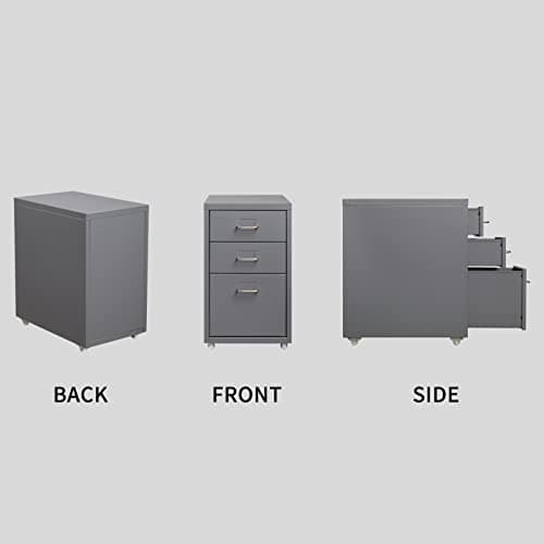 HollyHOME 3-Drawer Mobile Classification Storage Cabinet, Under Desk for A4 Mini File Cabinet, Mobile File Cabinet with Wheels for Home and Office, Grey 8
