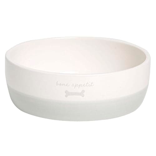 Pearhead Ceramic Bone Appétit Dog Bowl, Stoneware Food and Water Dish, Grey and White Pet Feeder, Small/Medium 2.25 Cups/ 18 oz