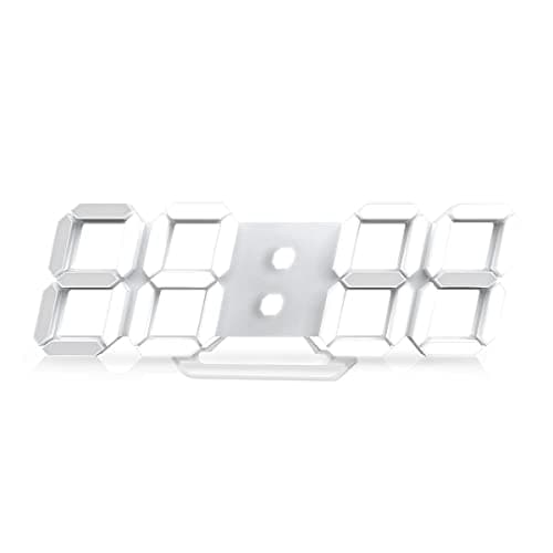 Cardking LED Digital Wall Clock, 3D Alarm Clock for Bedroom Living Room Classroom 12/24H/Date/Temperature Large Display Adjustable Brightness Snooze Night Light White 9.7 inch with Remote Control 8