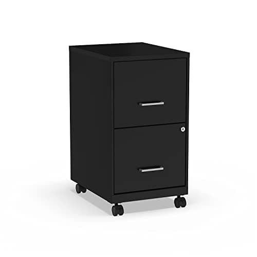 Staples 2-Drawer Vertical File Cabinet, Letter Size Documents, Lockable & Mobile, 18" D x 14" W x 26.3" H, Black