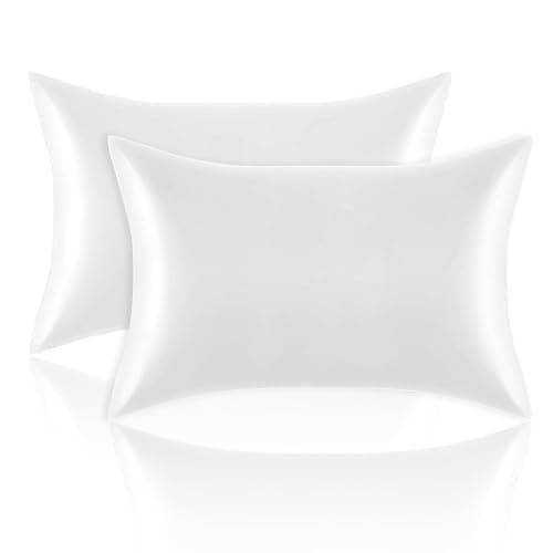 Satin Pillowcases Standard Set of 2 - Silk Soft Pillow Cases for Hair and Skin 20x26 inches, White Satin Pillow Covers 2 Pack with Envelope Closure for Home,School, Hotel