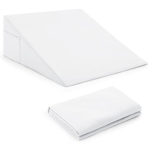 Horbaunal White Bed Wedge Pillow Cover with Zipper Design, Wedge Pillowcase Protector with Side Pocket for Storage, 26" L x 25" W x 7.5" H(Pillow Not Include)