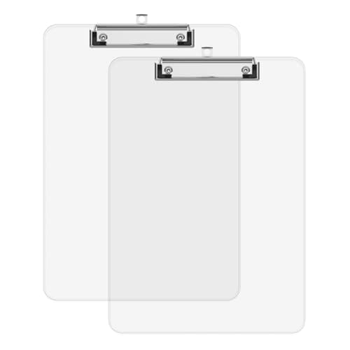 Juvealoe A4 Plastic Clipboard 2 Pack, 8.5 x 11 Clear Colored Clip Boards with Low Profile Clip, Letter Size for Classroom, Teacher, Students, School & Office Supplies