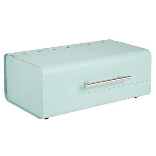 mDesign Metal Bread Box Bin with Hinged Lid - for Kitchen Countertop, Island and Pantry - Large Capacity Storage, Vintage-Inspired Design - Multi-Purpose Storage Container for Home - Mint Green 9