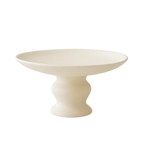 Pedestal Cake Stand, Stood Ceramic Tall Fruit Tray, Cupcake Serving Display, H3.7 × D7.3, Small Size (Matte Crème)