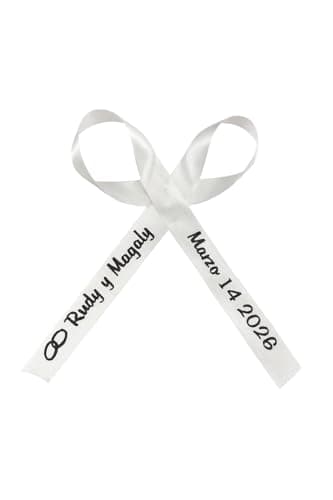 25 Personalized Ribbons Assesmbled Bows Bridal Shower Favor Party Favors Custom Wedding Ribbon Bridesmaid Memorial Ribbons Funeral Baby Invitations Mis XV años Quinceanera (White)