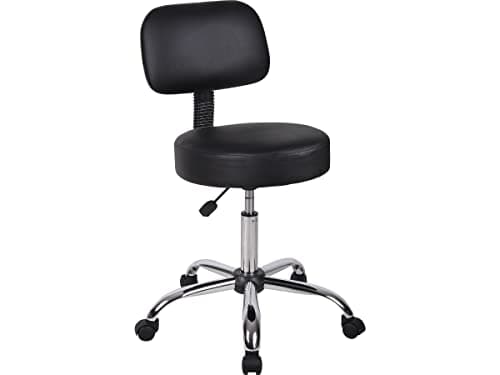 Boss Office Products B245-BK Be Well Medical Spa Stool with Back, Black