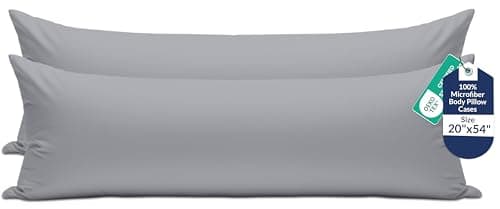 ROYALE LINENS Body Pillow Cover - Double Brushed 1800 Microfiber - 20"x54" with Hidden Zipper Closure - Wrinkle & Fade Resistant - Super Soft Body Pillowcase 2 Pack (Silver, Pack of 2)