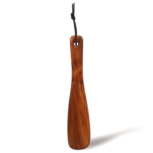 Elegaperma 1pcs Wooden Shoe Horn,7.56 Inches Short Handle Retro Wood Shoehorn,Shoe Horn Wood for Men Women Kids with Leather Lanyard,Shoes Stick Helper for for Seniors Pregnancy,Brown 7