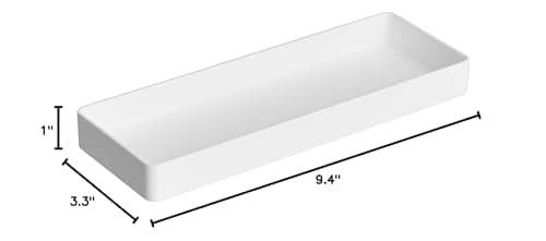Amazon Basics Rectangular Plastic Desk Organizer, Half Accessory Tray for Office Supplies and Workspace Organization, 9.4" x 3.3" x 1", White 6