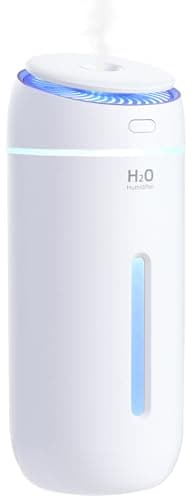 Portable Mini Humidifier, Colorful, Cool Mist, USB Powered, Personal Desktop Humidifier for Car, Office Room, Bedroom,etc. Auto Shut-Off, 2 Mist Modes, Super Quiet-White