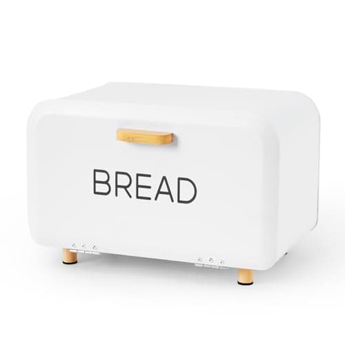 Ateliz White Bread Box for Kitchen Countertop - Large Capacity Bread Storage Container vintage bread box - Stylish Metal Bread Bin