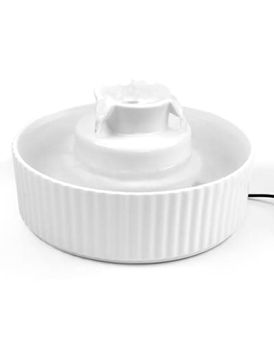 Waatoos Ceramic Cat Water Fountain, 2.1L/71oz Cupcake Pet Water Fountain for Cats and Dogs, Automatic Pet Drinking Fountain with Pump, Filter & Foam (White)