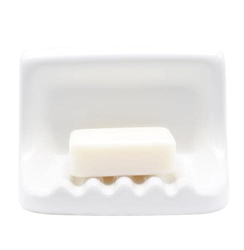 White Vintage Mounted Ceramic Soap Dish for Shower Wall,Retro Ceramic Soap Holder Porcelain Soap Dish Holder Tray for Home Bathtub Bathroom Sink Shower Wall Easy to Clean Keep Soap Dish Dry