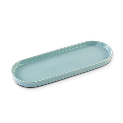 Simple Style Ceramic Sink Tray - Bathroom and Kitchen Cosmetics Dish, Candle and Perfume Tray (Blue)