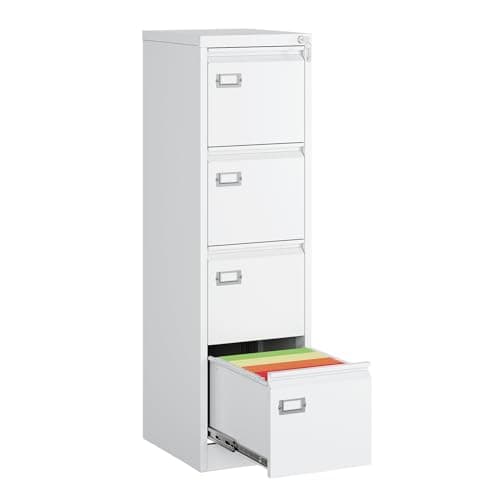 MIIIKO 4 Drawer File Cabinet, White Vertical Filing Cabinets with Lock, Home Office File Folders Storage Cabinet for Letter Legal A4 File Size