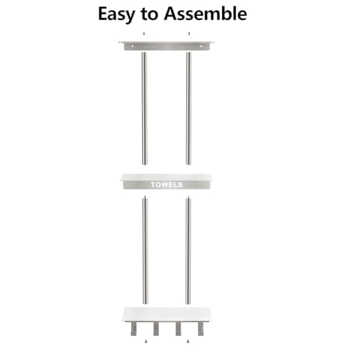 Bathroom Towel Storage, Towel Racks for Bathroom with 3-Tier Shelf & 4 Hooks, Towel Holder for Bathroom Wall for Rolled Bath Towels, Brushed Nickel 6