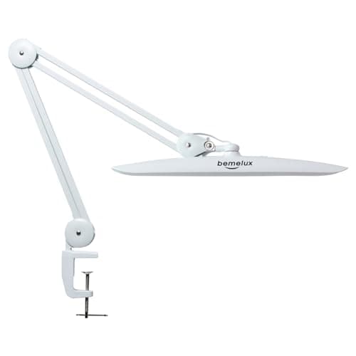bemelux LED Nail Desk Lamp with Clamp, 117PCS LEDs, 2200 Lumens 20 Inch Metal Swivel Arm Dimming Task Lamp for Reading,Desktop Office,Workbench,Architect,Sewing,Study,Home Craft and Nail(White)