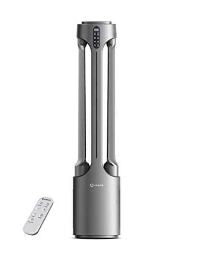 AIRMATE Air Purifier Bladeless Tower Fans, 1500CFM Large Air Volume, 45" 2-in-1 Standing Fan for Bedroom & Home, 28ft/s Velocity, 90° Oscillation, 15H Timer, Low Noise, Silver