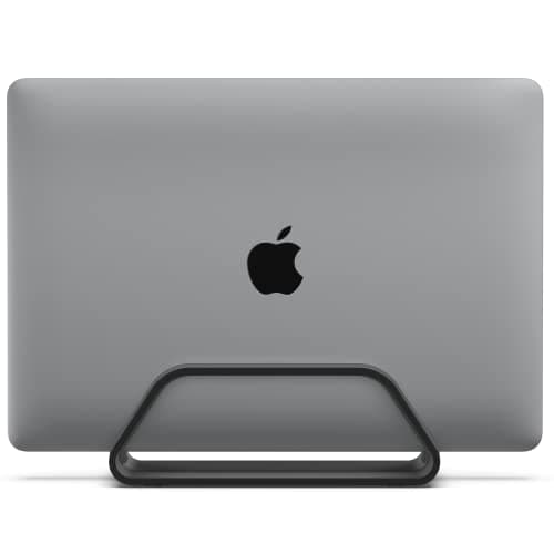 HumanCentric Vertical Laptop Stand Compatible with MacBook Pro and MacBook Air, Holder for Personal Computer Desk Stand, Aluminium, Exchangeable Inserts to Fit Different Device Models, Black