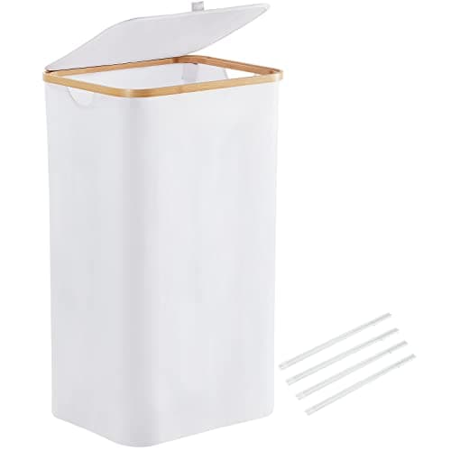 100L Large Laundry Hamper Basket with Lid by YOUDENOVA, Tall Clothes Hamper with Handle, Waterproof and Collapsible Storage Basket for Bedroom and Bathroom, White(16"L 13"W 28"H)
