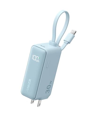 Anker 3-in-1 Power Bank, 5,000mAh Portable Charger with Built-in Lightning Cable and Foldable AC Plug, 30W Max Compact Battery Pack, for iPhone 14 Series, Galaxy, MacBook, and More