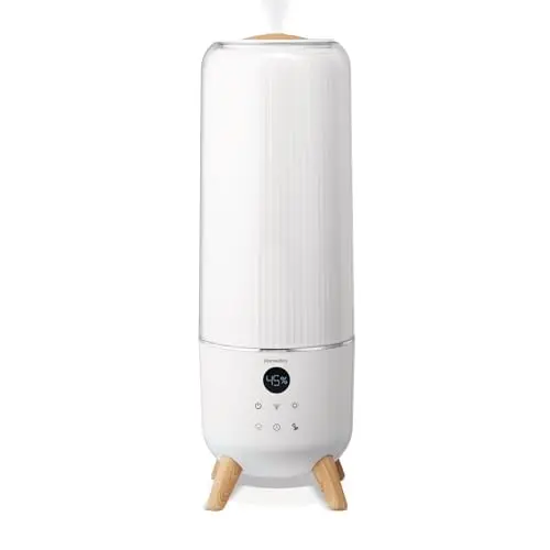 Homedics Ultrasonic Humidifier - Large Deluxe Air Humidifiers for Bedroom, Plants, Office - Top-Fill 1.47-Gallon Tank, Cool Mist, Essential Oil Pads and Built-In Timer, 3 Speed Settings, White