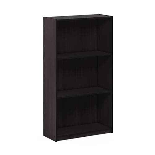 Furinno BASIC Book Shelf, 3-Tier Modern Bookshelf, Bookcase with Open Shelves, 9.3" x 21.8" x 39.5", for Living Room, Bedroom, Home Office, Dark Walnut