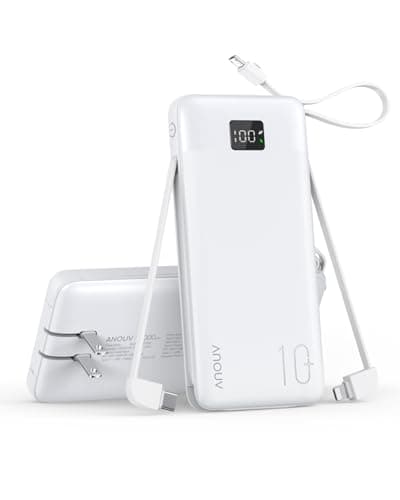 Portable Charger 10000mAh 22.5W PD 3.0+QC 4.0 Super Fast Charging Power Bank with Built-in Cables & AC Wall Plug, Slim External USB C Battery Pack for iPhone 17/16/15/14/13, Android, Samsung, iPad,etc