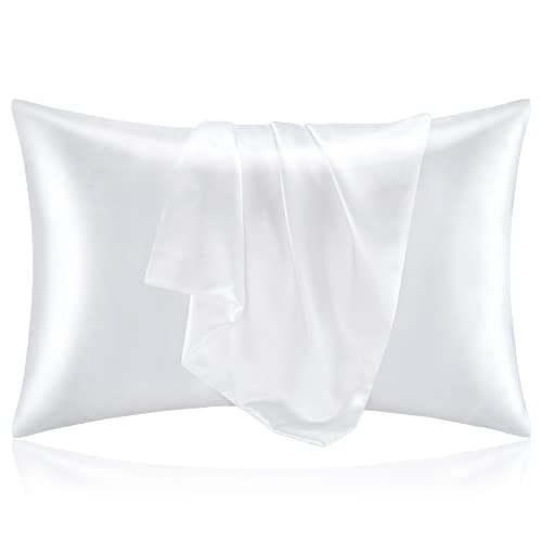 BEDELITE Satin Pillowcase for Hair and Skin, Super Soft and Cooling Similar to Silk Pillow Cases 2 Pack with Envelope Closure, Gift for Women Men(20"x26" Standard Size, White)