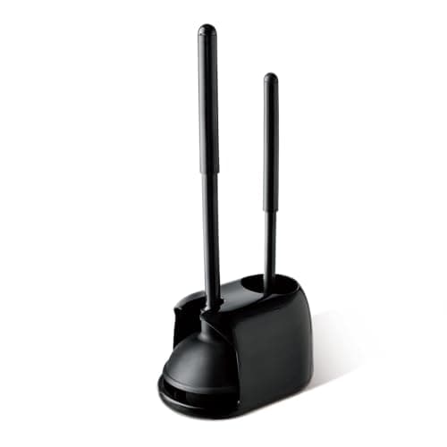 Eyliden Toilet Plunger and Brush, 2 in 1 Toilet Bowl Brush Plunger Set with Holder, Bathroom Cleaning Tools Combo with Caddy Stand, Nylon Bristles, Shatter-Resistant Plastic, Black