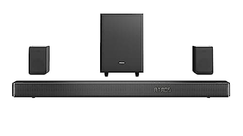 Hisense AX5125H 5.1.2Ch Sound Bar with Wireless Subwoofer, 500W, Dolby Atmos, Bluetooth 5.3, EzPlay, 4K HDMI Pass Through, Roku TV Ready, DTS:X, HDMI/AUX/eARC/Optical/USB (2023 Model) (Renewed)