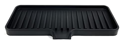 Happitasa Silicone Soap Dish Tray and Sponge Holder with Drain Chute | Bathroom and Kitchen Sink Organizer Caddy (Black, 9"x3.5", 5.6 Ounces)
