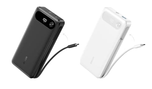 Anker Power Bank, 20,000mAh Portable Charger with Built-in USB-C Cable, 87W Max Fast Charging Battery Pack for Laptop, 2 USB-C and 1 USB-A, for MacBook, iPhone 16/15 Series(Black+White)