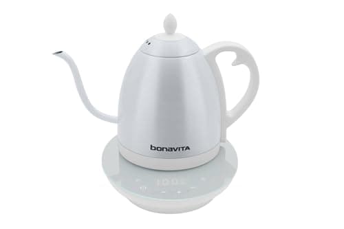Bonavita Cosmopolitan 1.0L Gooseneck Electric Kettle, Stainless Steel Water Boiler for Coffee Brew and Tea Precise Pour Control, 6 Preset Temps, Glass Touch Panel, 1200W Fast Boil, White