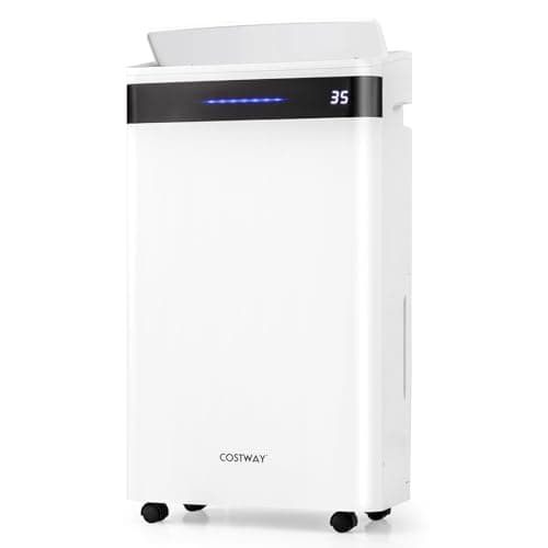COSTWAY 4,500 Sq. Ft Dehumidifier for Basement, 3-Color Humidity Indicator, Dry Clothes Mode, 12" Drain Hose & Wheels, 57 Pint/Day Dehumidifier for Large Room (White&Black)