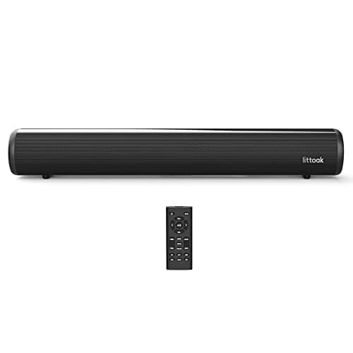 LITTOAK HDMI Sound Bar for Smart TV, Small TV Sound Bar Speakers, Optical/HDMI/Aux/Coax/USB/Bluetooth Connection for TV, PC, Projectors, Includes Remote Control, 16 inch