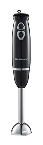 Elite Gourmet EHB1015 Immersion Hand Blender 500 Watts 2 Speed Mixing with Stainless Steel Blades, Detachable Wand Stick Mixer, Smoothies, Baby Food, Soup, Black