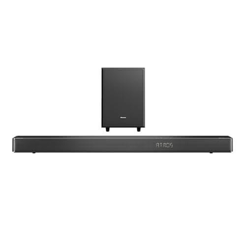Hisense AX3120G 3.1.2Ch Sound Bar with Wireless Subwoofer, 360W, Dolby Atmos, Bluetooth 5.3, EzPlay, 4K HDMI Pass Through, Roku TV Ready, DTS: X, HDMI/AUX/ARC/Optical/USB, 7 EQ Modes