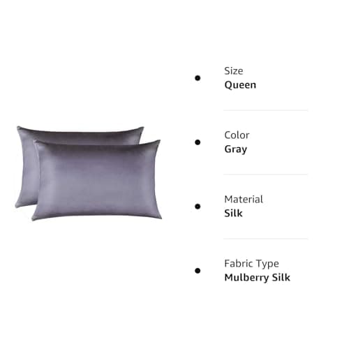 Jocoku 100% Mulberry Silk Pillowcases Set of 2 for Hair and Skin and Super Soft and Breathable Queen Size Nature Silk Pillowcases (Queen, Gray) 9
