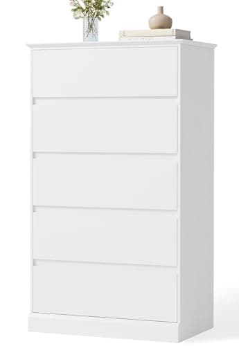 Seeday Dresser for Bedroom, Modern Tall White 5 Drawer Dresser, Modern Wood Chest of Drawers for Bedroom, Living Room, Entryway