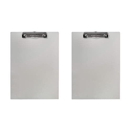 Amazon Basics Aluminum Clipboard, Letter Size, Office Supplies, 2-Pack, Silver
