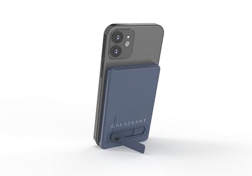 Gallevant Magcharge 5000mAh Magnetic Wireless Power Bank – MagSafe Compatible Portable Charger with Kickstand & Dual USB-C Ports – Slim Fast Charging Battery Pack for iPhone & Samsung Galaxy - Navy
